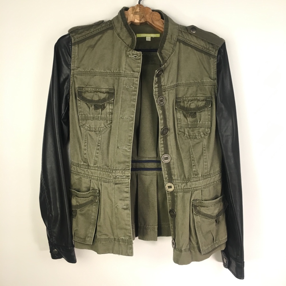 Gianni Bini Army Green Cargo Coat 4 Faux Leather